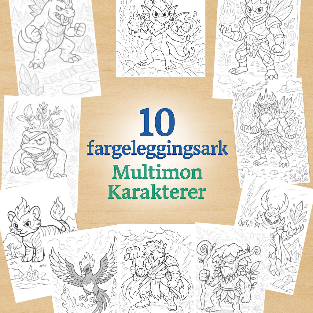 Multimon-figurer – 10 Fargeleggingsark