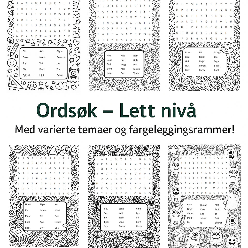 Ordsøk / Word Search – Lett nivå for barn