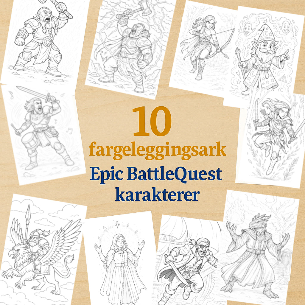 MathBattleQuest-figurer – 10 Fargeleggingsark