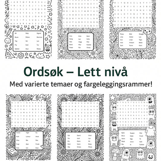 Ordsøk / Word Search – Lett nivå for barn