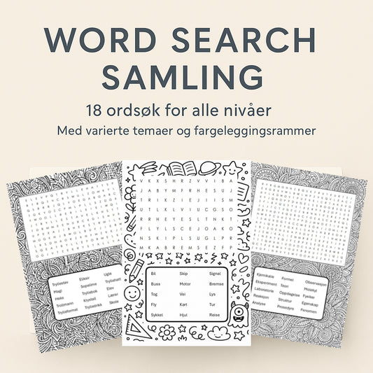 Word Search Samling – 18 ordsøk for alle nivåer