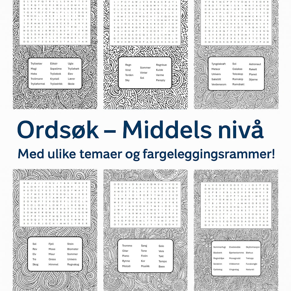 6 Ordsøk / Word Search – Middels nivå