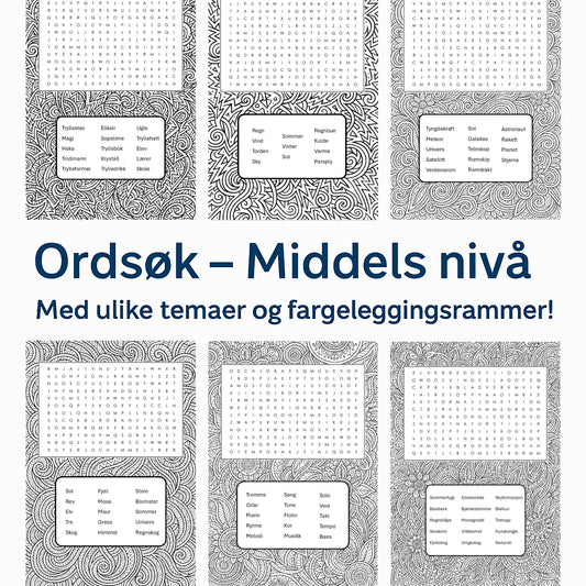 6 Ordsøk / Word Search – Middels nivå