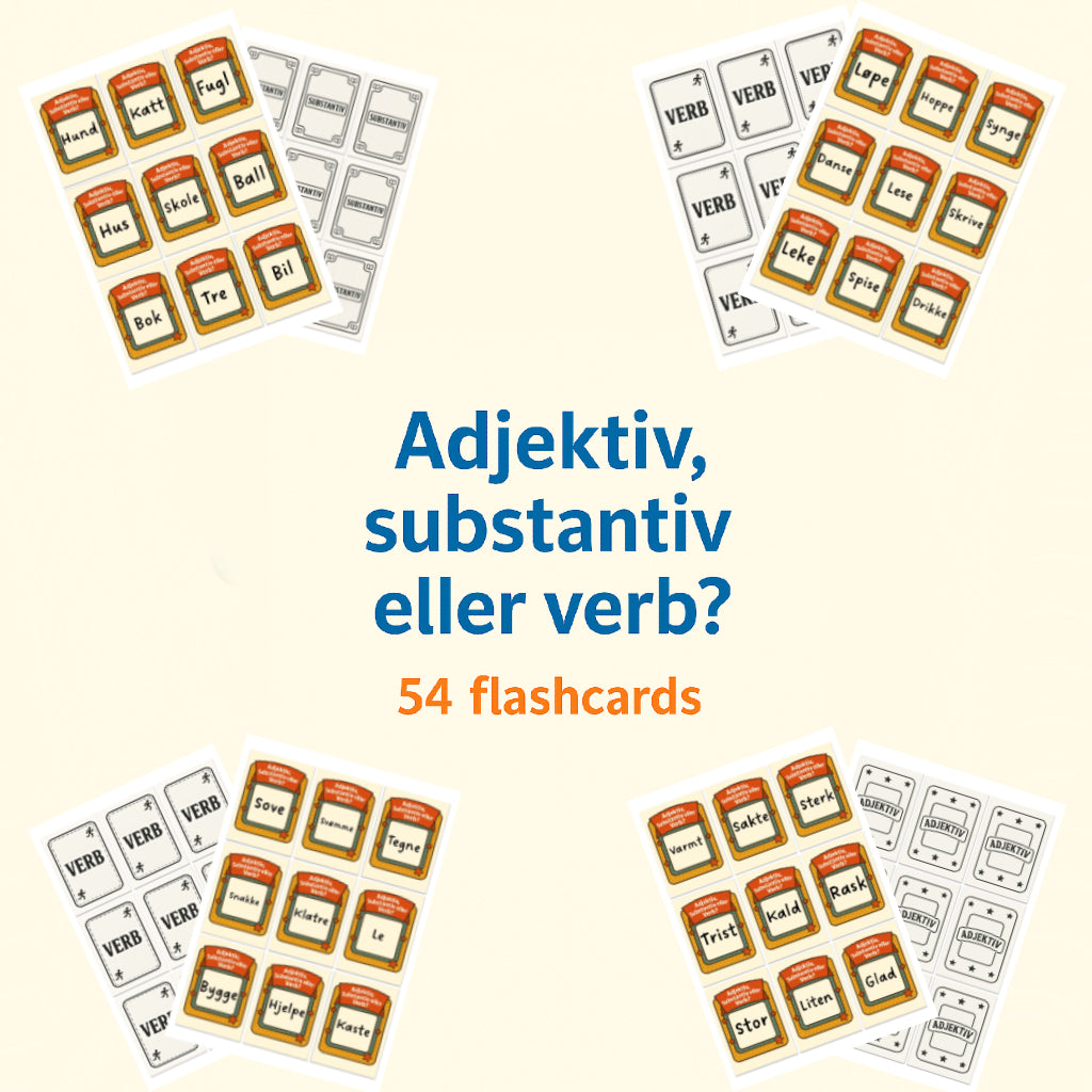 Adjektiv, substantiv eller verb? 54 Flashcards