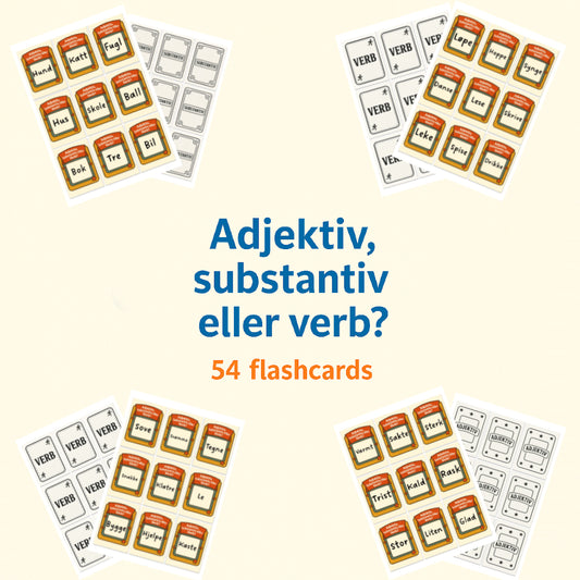 Adjektiv, substantiv eller verb? 54 Flashcards