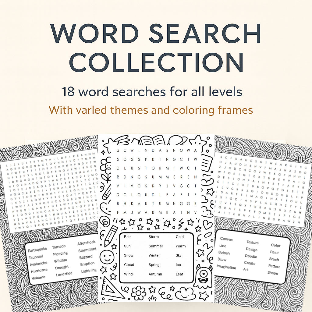 Word Search Collection – 18 Word Searches for All Levels – Print2educate