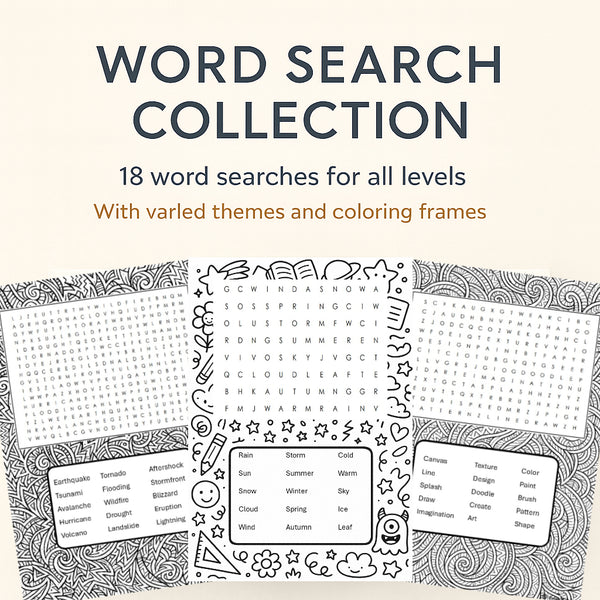Word Search Collection – 18 Word Searches for All Levels – Print2educate